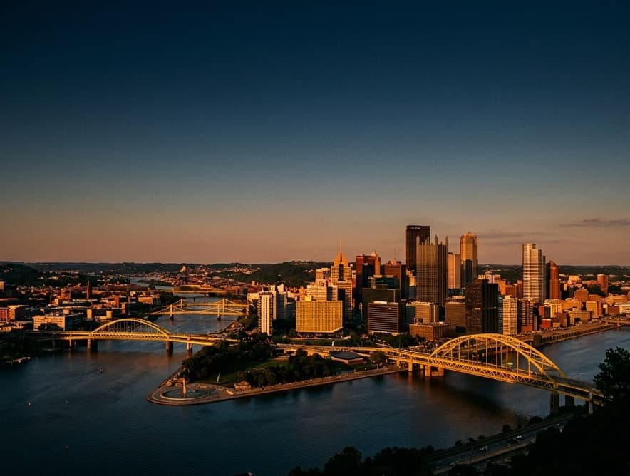 Pittsburgh skyline from Mount Washington at golden hour